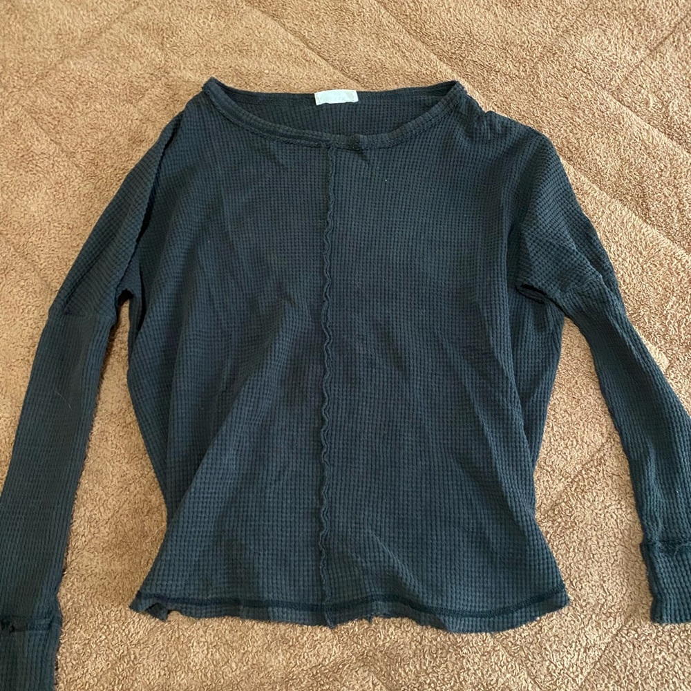 Zenana Outfitters Charcoal Waffle Knit Top